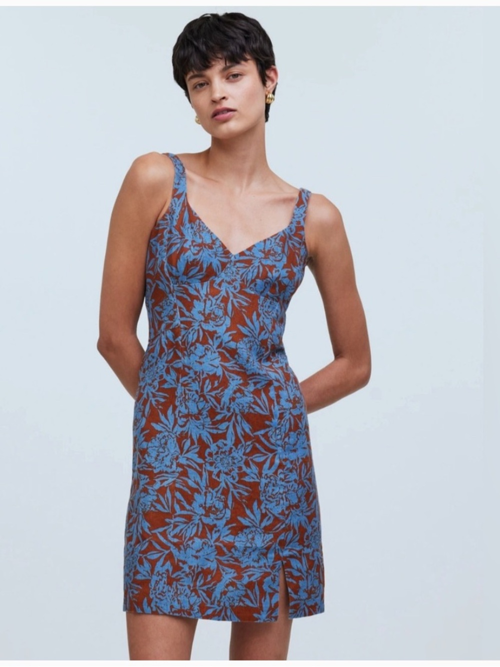 Madewell Floral Linen‎ Sweetheart Dress